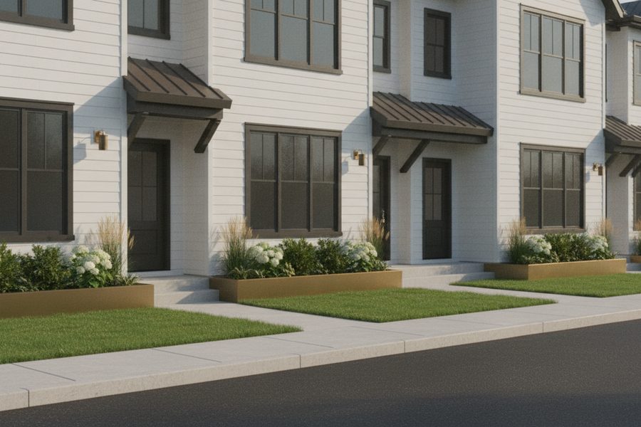 A row of well-kept townhomes